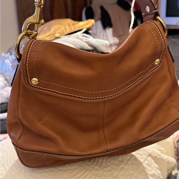 Coach Brown Leather Shoulder Bag with Gold Accents - Picture 11 of 11